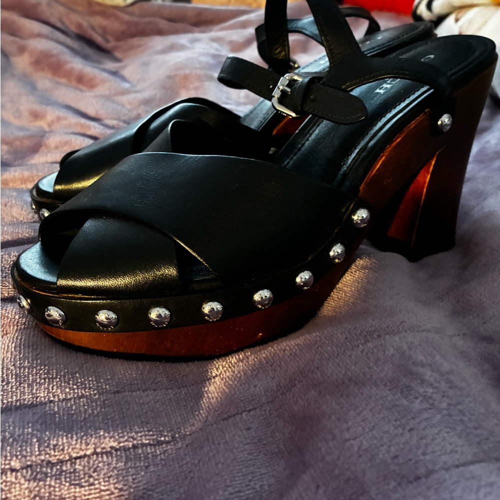 Black Studded Coach Platform Sandal - Women